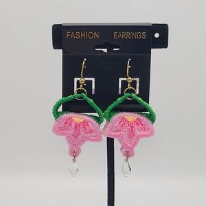 Handmade Floral Earrings with a Swarvarski Crystal Drop- Brand New